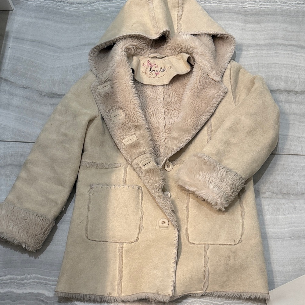 Live a Little Cream Kids Coat with Faux Fur